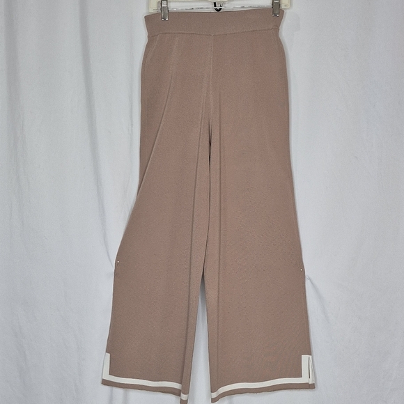 Tahari Pull-On Wide Leg Pants Elastic Waistline Ankle Slit Colorblock - Size S/6 - Picture 1 of 11